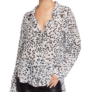 Bella Dahl White Button Up Shirt in Black/Pink Modern Leopard Print